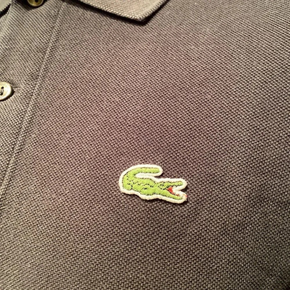Lacoste 4/Medium Black Polo Short Sleeve Logo Embroidered Button Up - Picture 2 of 6